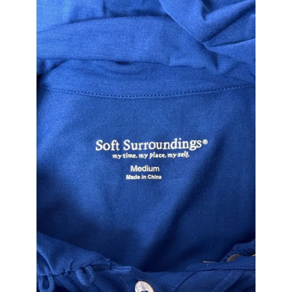 New Soft Surroundings Top Medium Womens Blue Jersey Knit Button Henley